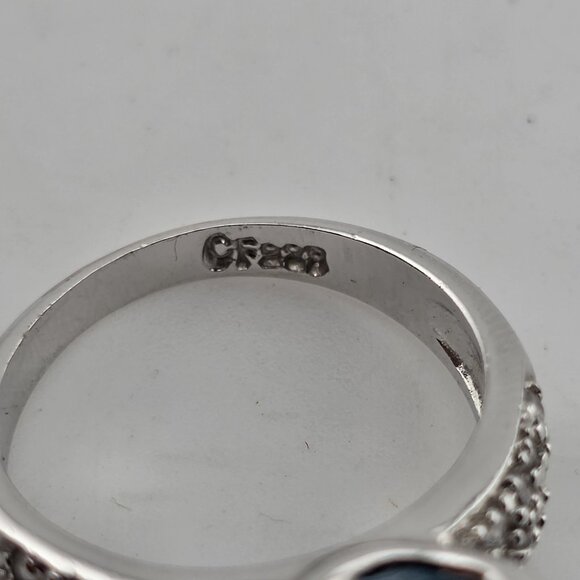 Fashion Ring Blue Stone Women Sterling Silver Plated Tone Proposal Size 6 - Picture 8 of 9